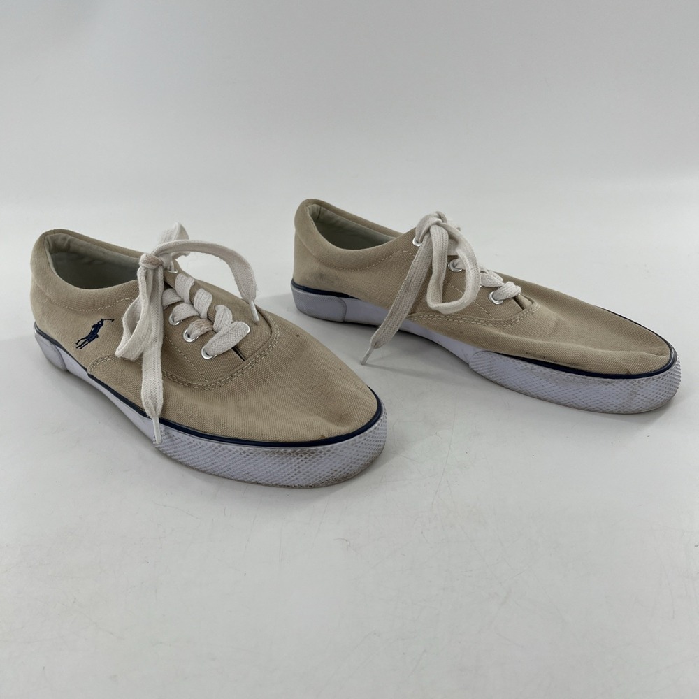 Polo Ralph Lauren Canvas Sneakers Lace Up Beige‎ Tan Casual Shoe Pony - Picture 13 of 16